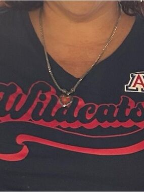 Silver Heart Necklace with Red Center Pendant U of A Necklace 23” extends to 24”